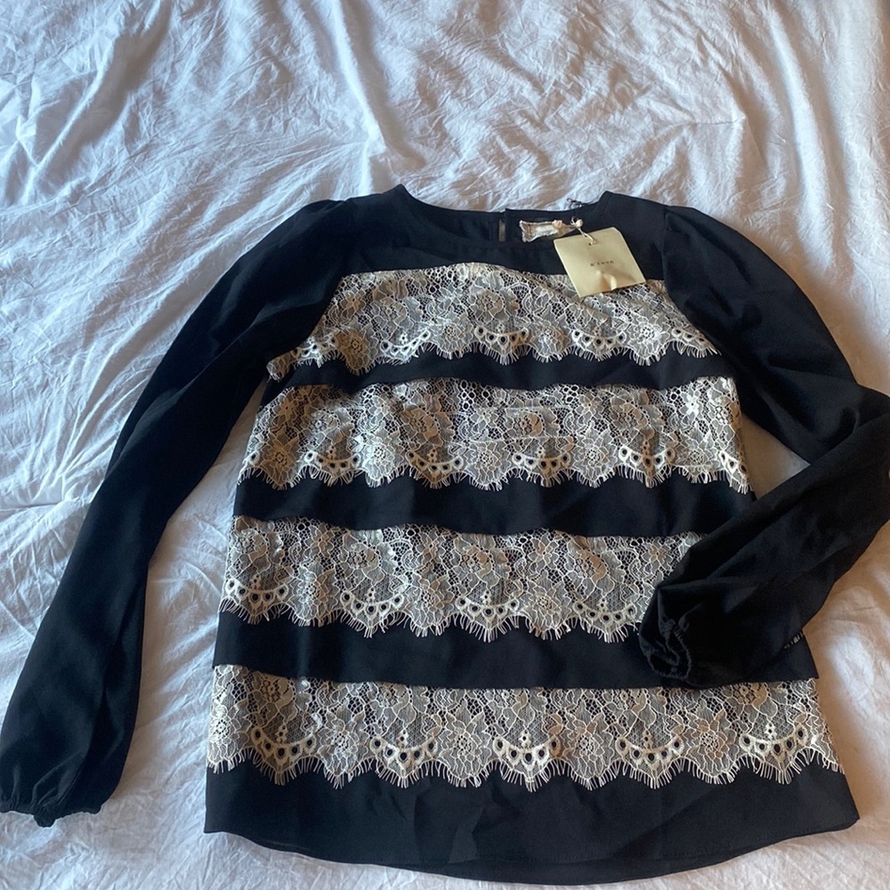 COPY - A’reve Black Blouse with White Lace NWT Size SMALL